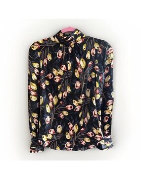 Cinq à Sept 'Tulip Jem' Open Back Floral Print Silk Top Black Small